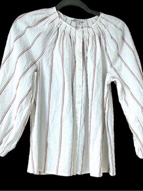 Madewell textured cream white top, with grey and terracotta stripes, medium